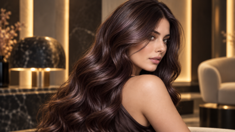 violet-based brunette hair delivers a rich, cool-toned chocolate finish